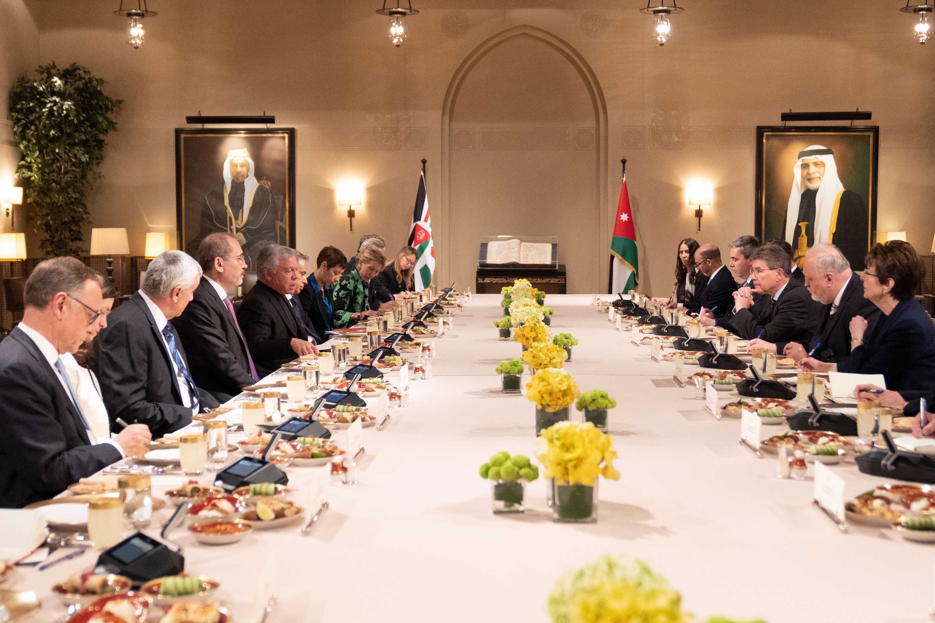 His Majesty King Abdullah meets with a number of ambassadors of European Union countries to Jordan at Al Husseiniya Palace on Monday (Photo courtesy of Royal Court)